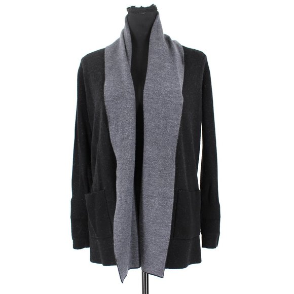 Aritzia Babaton Two Tone Black Grey Wool Open Front Jersey Sweater Cardigan XXS - Picture 1 of 8